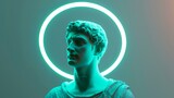 A digital art piece showcasing a white, androgynous statue of a man, AI Generative
