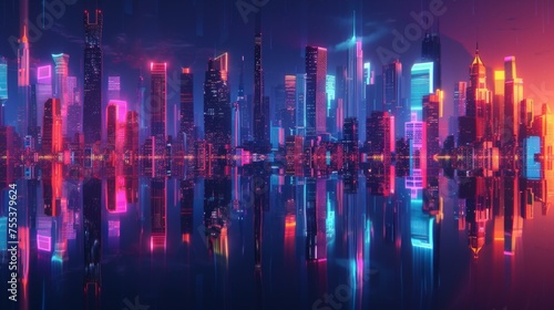 a city landscape with neon strips in the surface, in the style of minimalist stage designs, spectral, AI Generative
