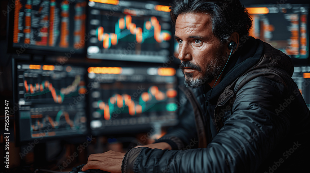 Trader Analyzing Stock Market Monitors Trader Analyzing Stock Market Monitors