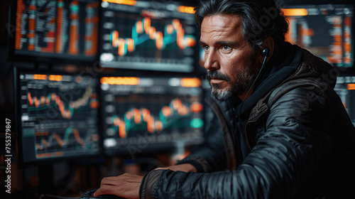 Trader Analyzing Stock Market Monitors