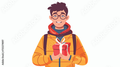 Geek with the gift flat vector isolated on white background