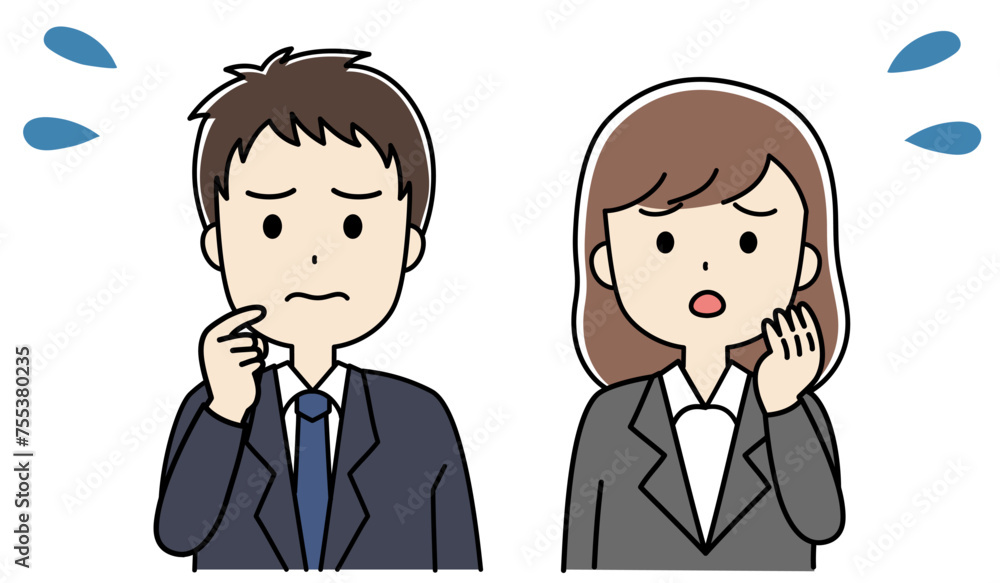 落ち込むスーツ姿の男女のアイコンイラスト 落ち込むスーツ姿の男女のアイコンイラスト