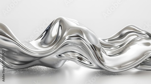 Over a white setting, leaking waves of silver metal and chrome and void space, Generative AI.