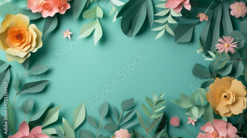 Elegant minimal florals and greens, central blank space, uniform solid color background, AI Generative