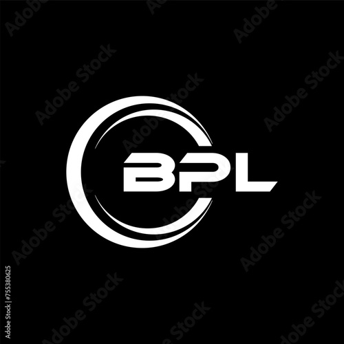 BPL letter logo design with black background in illustrator, cube logo, vector logo, modern alphabet font overlap style. calligraphy designs for logo, Poster, Invitation, etc. photo