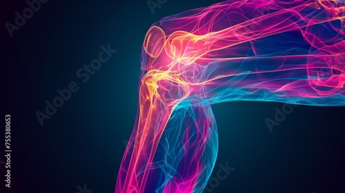 Generative AI representation of knee joint inflammation, focusing on health and medical diagnostics, suitable for patient education materials, digital art, AI Generative