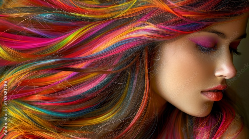 Woman with striking colorful wig, bold and beautiful, fashion statement, high-resolution, vivid colors, ambient lighting AI Generative Woman with striking colorful wig, bold and beautiful, fashion statement, high-resolution, vivid colors, ambient lighting AI Generative
