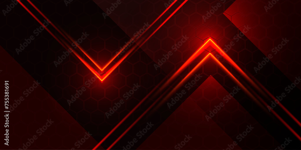 abstract red laser light lines on the dark polygonal texture wall background - obrazy, fototapety, plakaty 