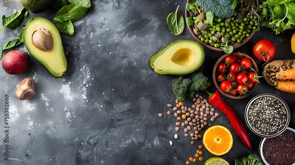 Generative AI : Health vegan and vegetarian food concept. Foods high in ...