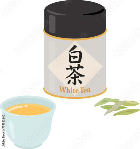 白茶の茶葉と茶杯