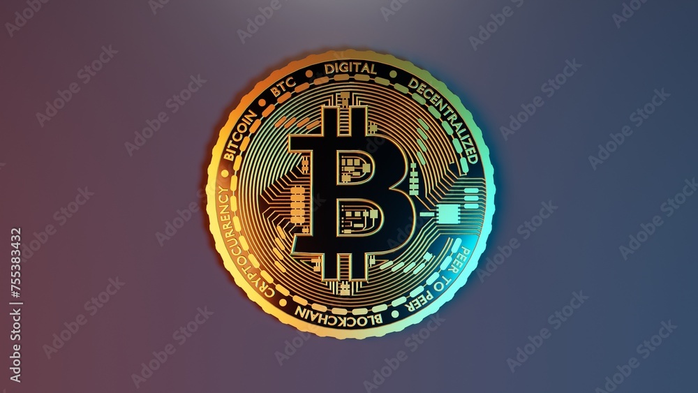 Fototapeta premium Coin of Cryptocurrency Bitcoin 3D Render