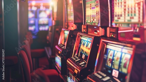 Generative AI : Casino Slot Machines. Las Vegas Strip Digital Slot Machine Closeup.