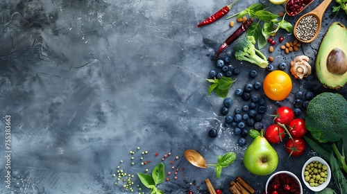 Generative AI : Health vegan and vegetarian food concept. Foods high in antioxidants, fiber, smart carbohydrates
