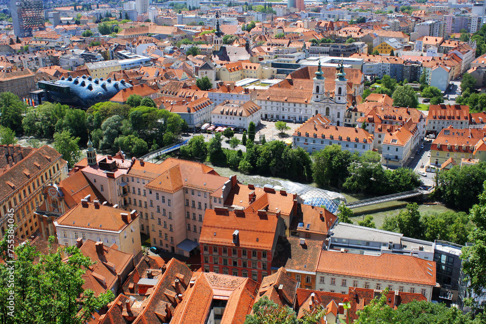 Austria. Graz. Top view of the historical city center