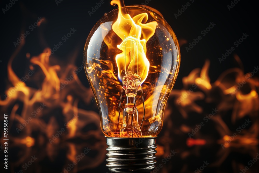 Dramatic glowing lightbulb highlighting birth of brilliant idea or enlightenment - obrazy, fototapety, plakaty 