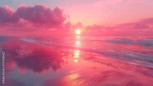 Serene pink sunset over a calm ocean