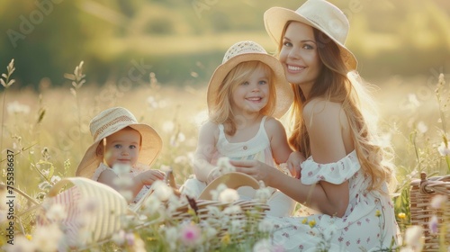 A joyful mother and her two...