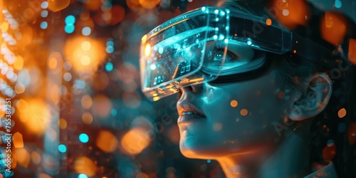 new normal in futuristic technology concept in smart glasses use augmented mixed virtual reality with using artificial intelligence  machine learning  digital twin  5g  big data  iot  vr   robot