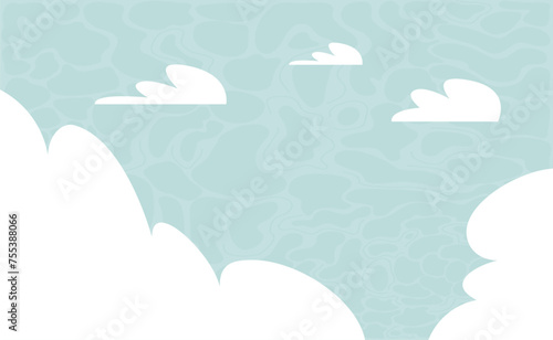 Spring sky and cloud background. Holiday abstract banner template. Card with decoration. Vector simple illustration