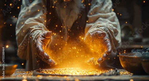 Alchemist transforming ordinary objects into gold photo