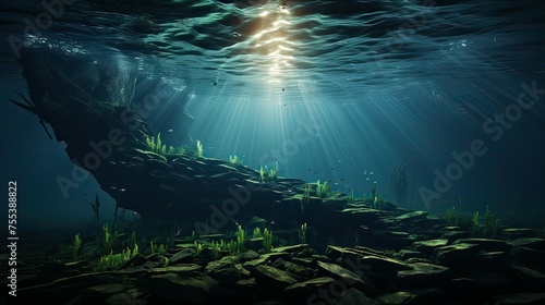 Underwater landscape with rocks