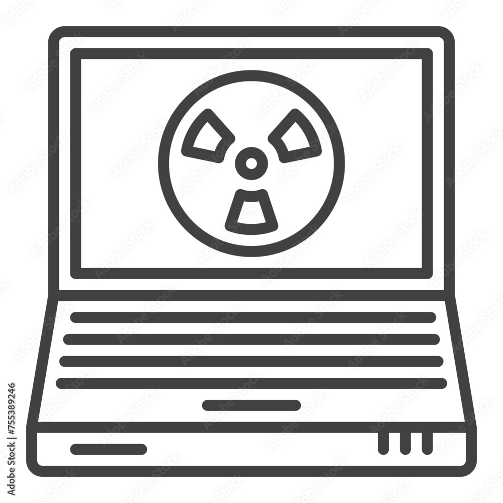 Laptop with Radiation sign vector linear icon or symbol
