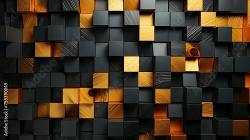 A wall of gold-black cubes.