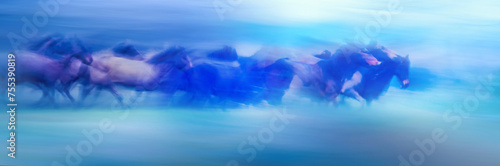 Running wild horses. Impressionist nature photography. Nature background.