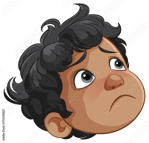 Cartoon of a thoughtful young boy looking up