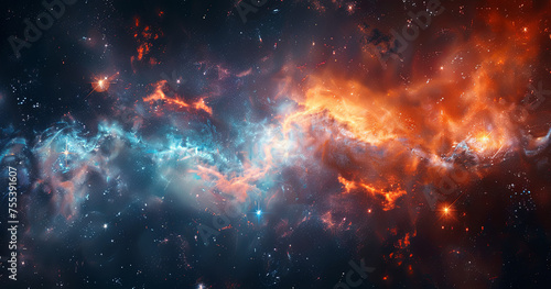 A vibrant cosmos scene with nebulae  stars  and galaxies illuminating the vastness of space. Ideal for wallpaper and space-themed designs.