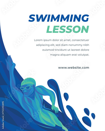 Vector swimming lesson promotion poster