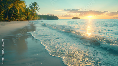 Tropical Beach Sunrise with Palm Trees © Stanley