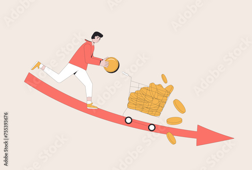 Inflation. loss of money. Investment fail. Economical finance crisis. Vector illustration.