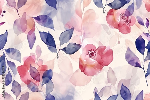 A watercolor painting of flowers with blue and pink colors