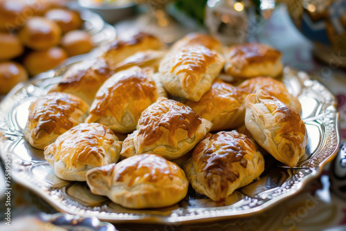 Samsa, savory pastries filled with meat or potatoes, baked to perfection for the Nowruz