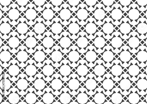 太陽モチーフのトライバル調なシームレス背景_モノクロ