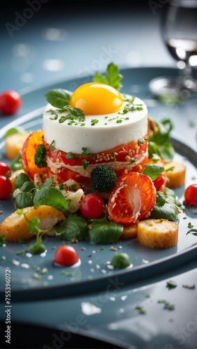 fried eggs with bacon and vegetables