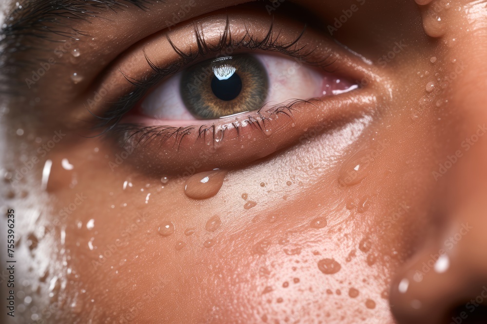 Macro photo of a man applying a refreshing toner to his skin, embodying soft masculinity through his commitment to maintaining a healthy and radiant complexion. Macro photo of a man applying a refreshing toner to his skin, embodying soft masculinity through his commitment to maintaining a healthy and radiant complexion.