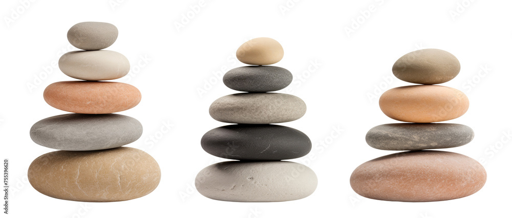Stacks of pebbles, zen stones, isolated on transparent background Stacks of pebbles, zen stones, isolated on transparent background