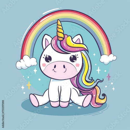 cute unicorn with rainbow mascot