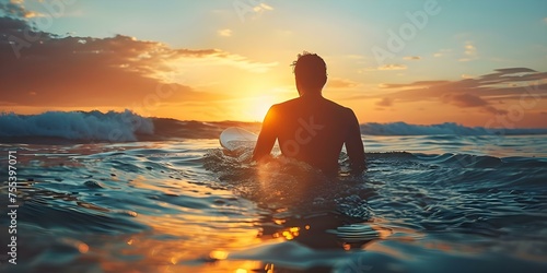 Contemplative Surfer  Waiting for a Wave. Concept Beach  Surfing  Relaxation  Nature  Lifestyle