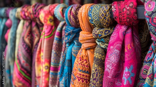 A vast selection of vibrant shawls at the bazaar. © ckybe
