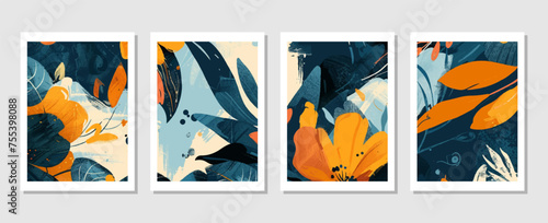 set of vector backgrounds featuring tropical leaves suitable for wall decoration, postcard designs, or brochure covers.