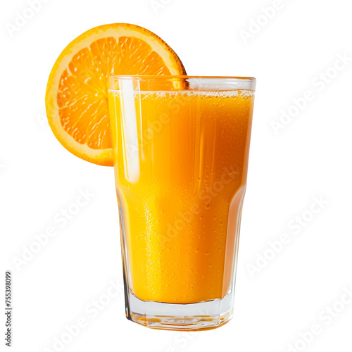 A Glass of Orange Juice isolated on white transparent background, ultra realistic food photography