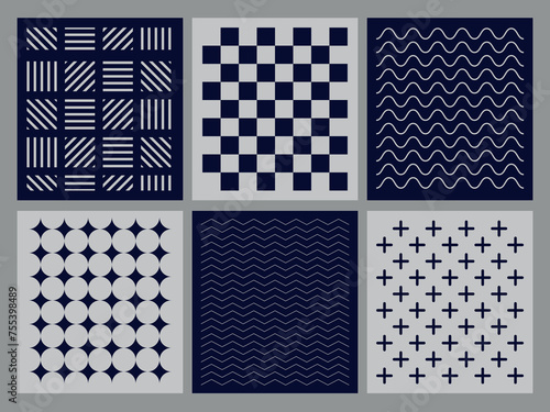 set of minimalist geometric patterns, minimalist backgrounds of textures of lines and shapes, azules y gris patrones
