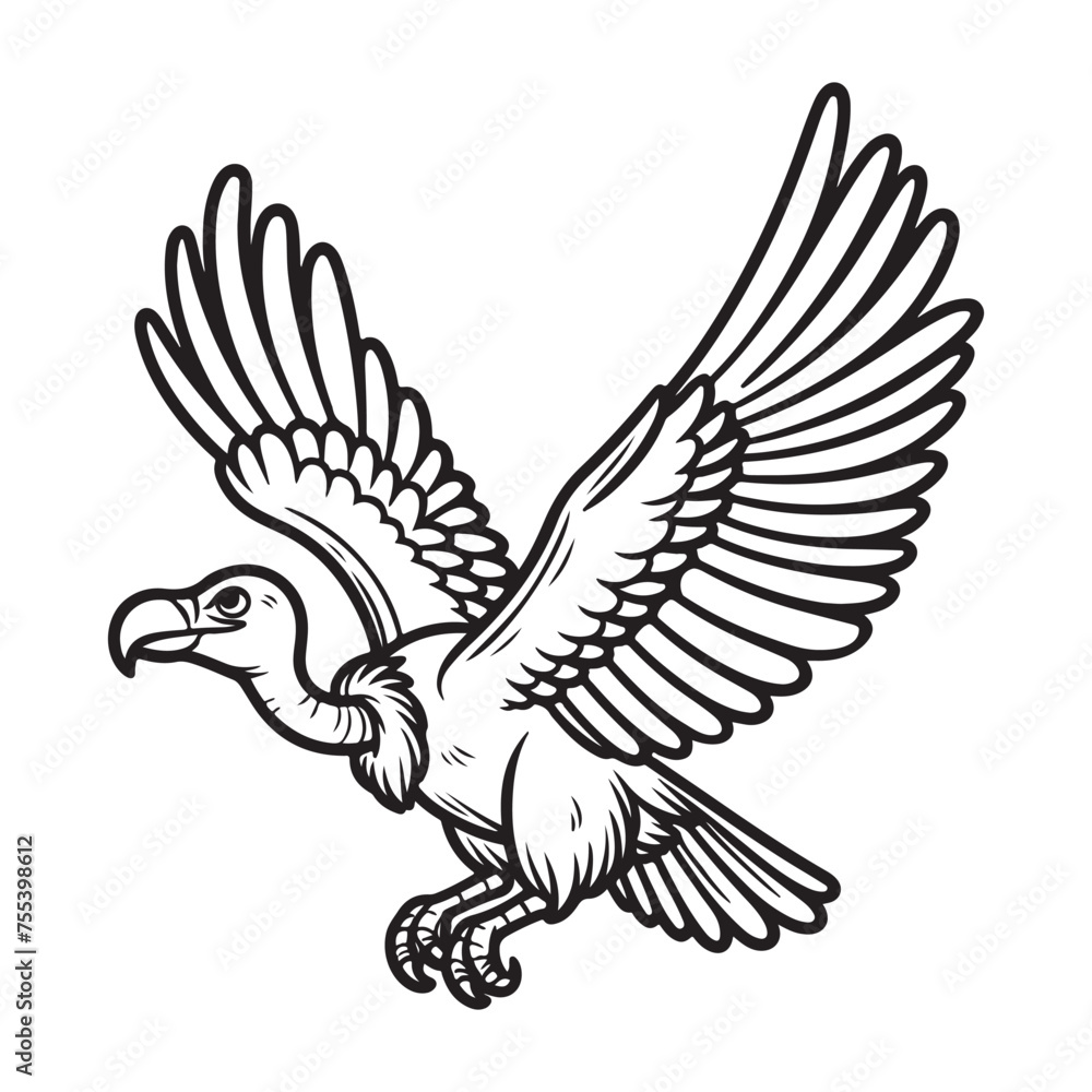 Obraz premium Line art of flying vulture cartoon vector