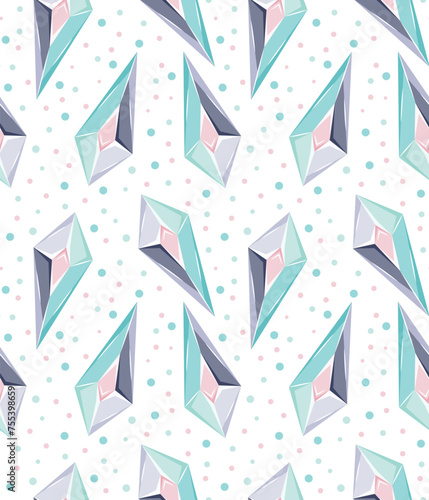 Precious stones with multi-colored sides. Gems for backgrounds and prints. Seamless pattern in vector.