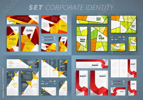 Set Corporate Identity template cover flyer, tri-fold, banner, roll up banner, business card