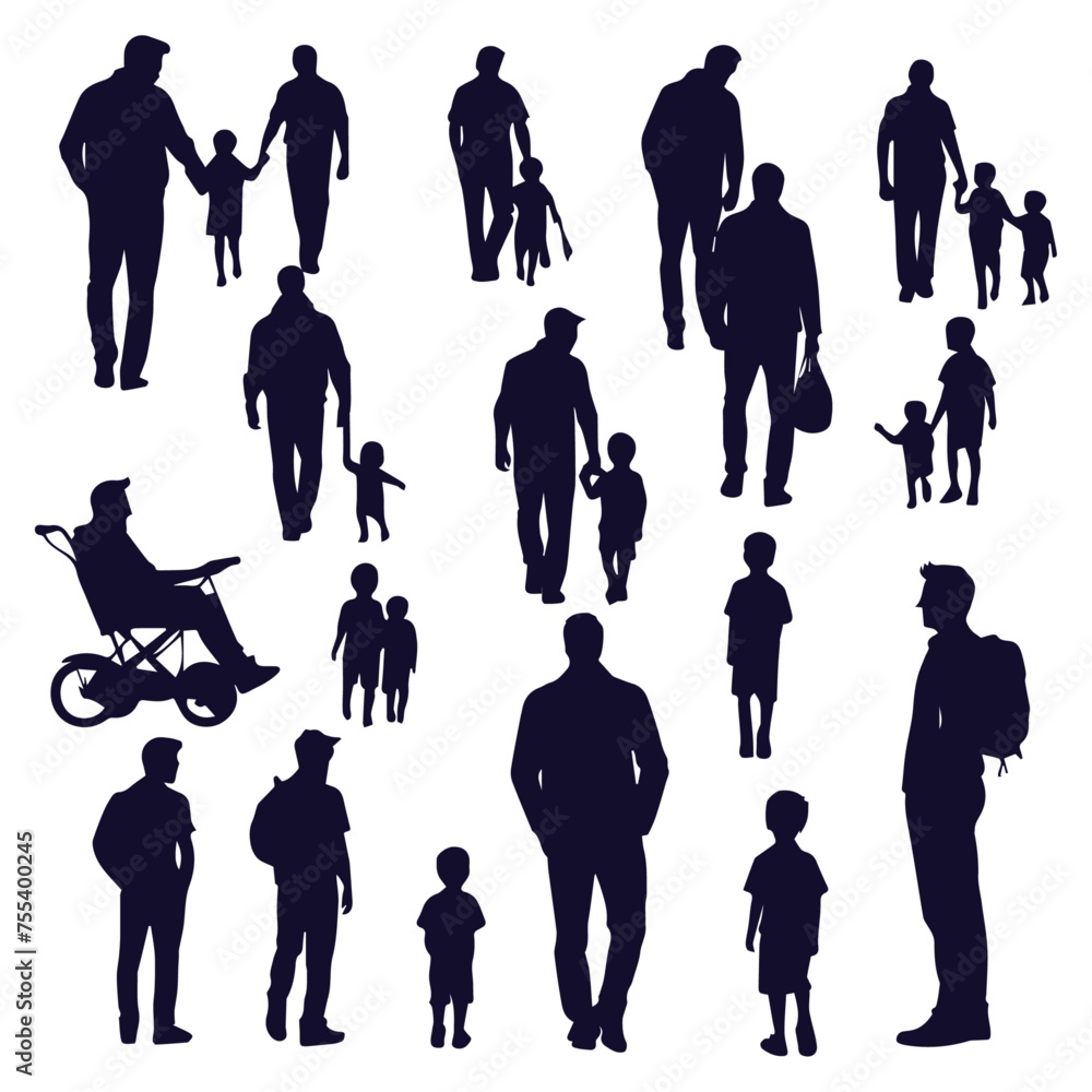 flat design father and son silhouette collection