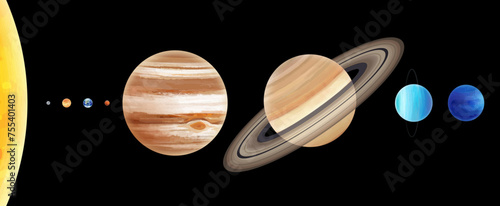 太陽系惑星の大きさ比較のイラスト